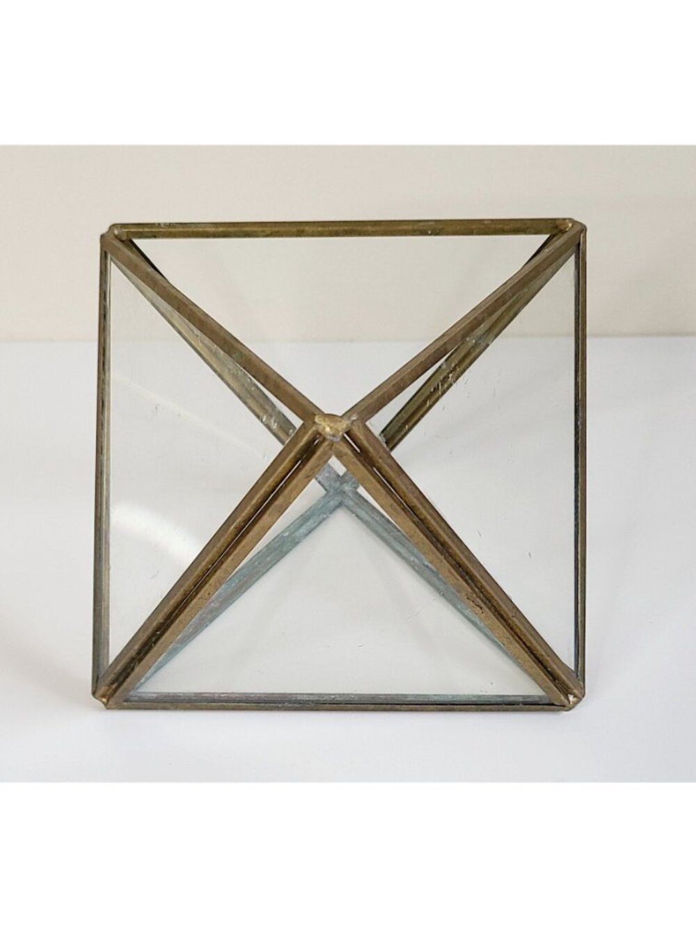 Brass & Glass Terrarium Geometric Succulent Holder Centerpiece Gold Tone Vintage - Picture 3 of 9